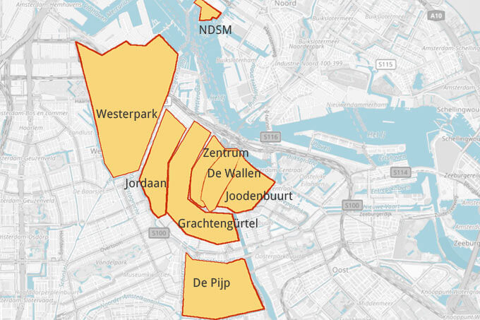Karte der Viertel von Amsterdam
